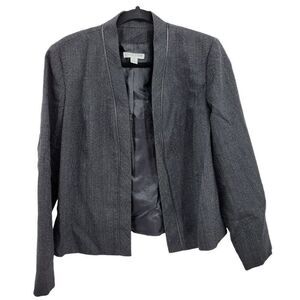 Pendleton Blazer‎ Collarless Open 100% Virgin Wool Leather Trim Black Sz 18P